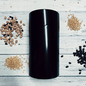 Medium Seed Storage Vault by Seed Vaults, 1.3-liter capacity, 8 inches tall, with secure lid and clear container for seed preservation.